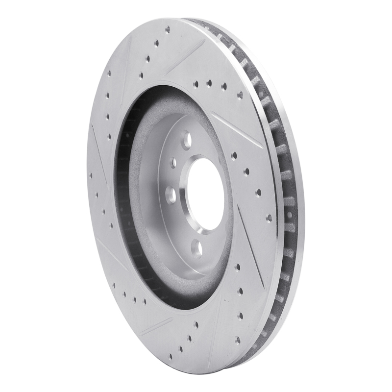 Ford Mustang Brake Rotor (1) - Front Right - R1 Concepts - Drilled & Slotted - Silver - `11-`14